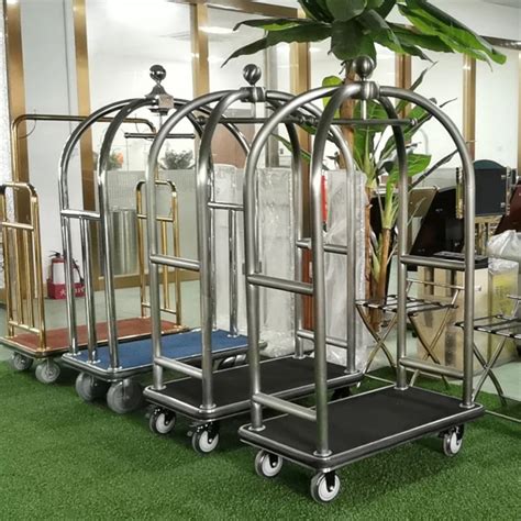 Stainless Steel Hotel Luxury Crown Foldable Bellboy Cart Rack Concierge