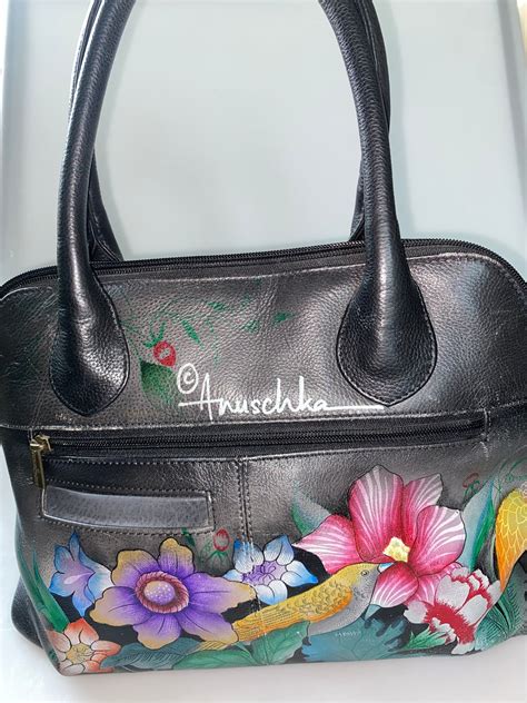 ANUSCHKA BOUQUET HAND PAINTED LEATHER ZIP TOP SATCHEL HANDBAG 30914