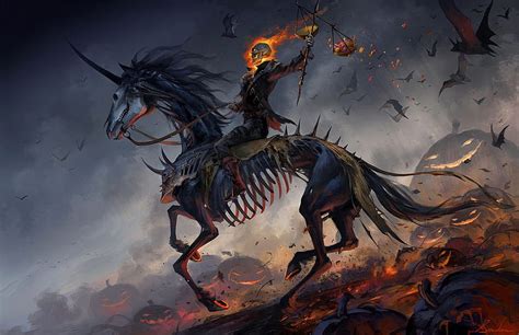 D Fire Death Fantasy Luminos Dark Halloween Bones Horse Hd