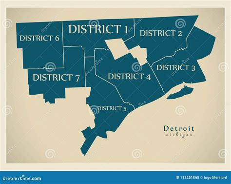 Modern City Map - Detroit Michigan City of the USA with District Stock ...