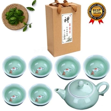 Jual Chinese Teapot Set Ceramik 6 Cup Ikan Teko Cangkir Poci Teh Tea