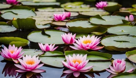 Premium Photo A Pond With Pink Water Lilies And Green Leaves