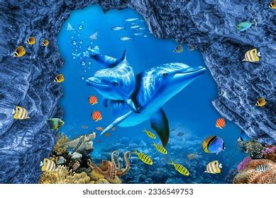 3d Wallpaper Coral Reef Tropical Colorful Stock Illustration 2336549753 ...