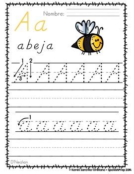 Spanish Alphabet Handwriting Practice Posters A De Abeja By Mama