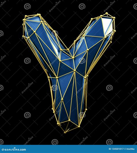 Capital Latin Letter Y In Low Poly Style Blue And Gold Color Isolated