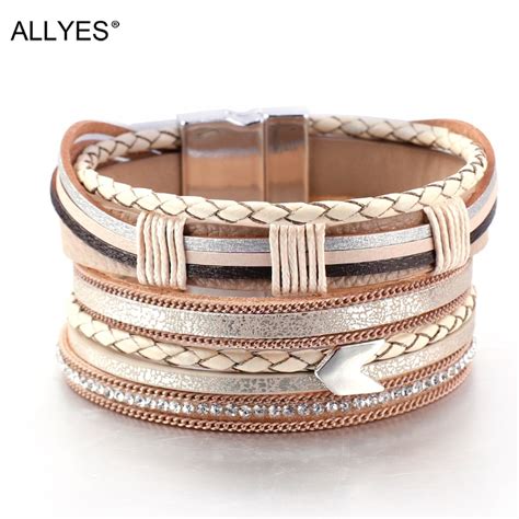 ALLYES Crystal Boho plecione skórzane bransoletki dla kobiet 2020 moda