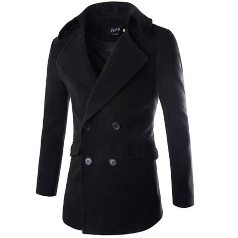 Manteau Homme Slim Fit Caban Homme Manteau En L Noir Achat Vente Manteau Caban Cdiscount