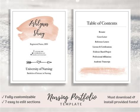 Nursing Portfolio Template Pink Watercolor Registered Nurse - Etsy | Nursing portfolio ...