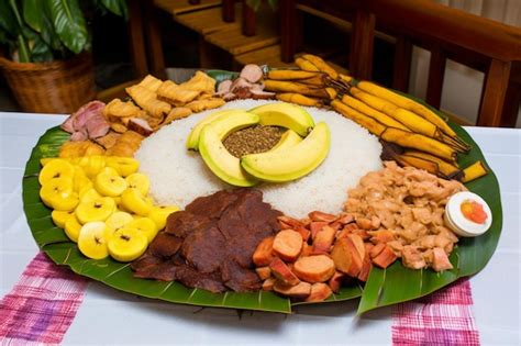 Un Plato De Comida Con Una Hoja De Pl Tano Foto Premium