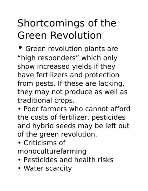 Envs 1200 Human Population And Food Pt 7 Shortcomings Of The Green Revolution Green