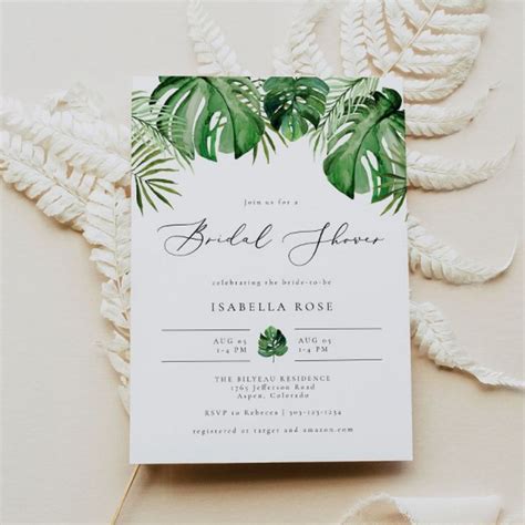 CORA Tropical Beach Palm Leaf Bridal Shower Invitation Zazzle