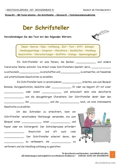 B1 Mit Texten arbeiten Der Schri Deutsch DAF Arbeitsblätter pdf doc