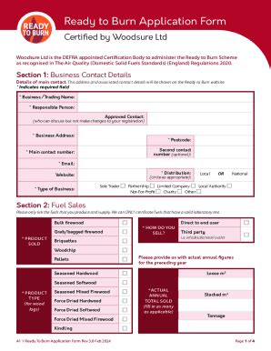 Fillable Online Ready To Burn Application Form Certified By Woodsure