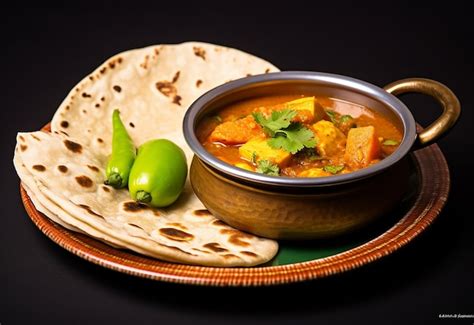 Foto De Comida Roti Indiana Delicioso Curry De Frango E Curry