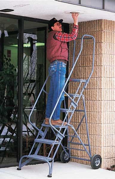 Ballymore 93 In H Steel Folding Rolling Ladder 6 Steps 350 Lb Load