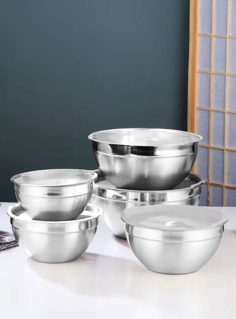 Набор металлических мисок 5 шт. 18-26см для кухни с силиконовой крышкой ...
