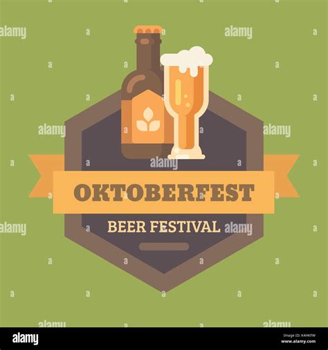 Oktoberfest Beer Festival Flat Illustration Badge Beer Bottle And Beer