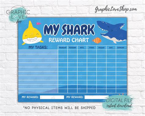 Digital Cute Sharks Printable Reward Chart With Blank Tasks PDF File