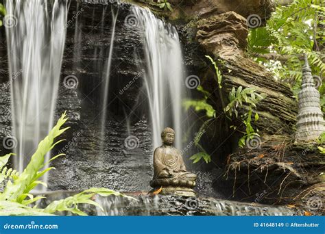 Buddha And Waterfall Stock Image Image Of Water Sculpture 41648149