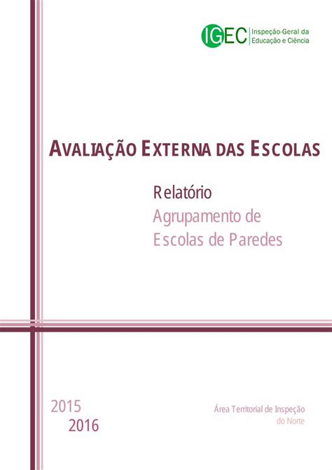 Pdf Relat Rio Agrupamento De Escolas De Paredes Igec Mec Pt