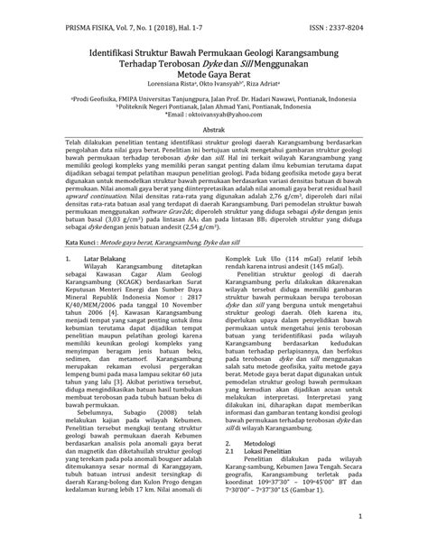 Pdf Identifikasi Struktur Bawah Permukaan Geologi Karangsambung