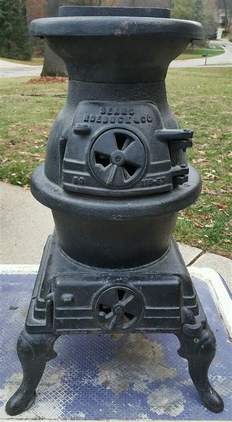 Antique Vintage Sears Roebuck 119 57 Cast Iron Pot Belly Stove Great Condition 1843374166