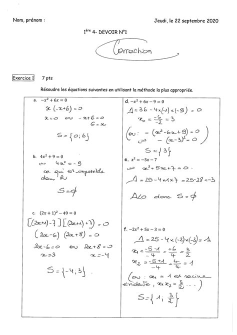 Solution Devoir Corrige De Math Matiques Sur Les Fonctions Polynomes