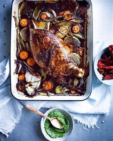 Six Hour Slow Roasted Lamb Shoulder With Charred Red Peppers And