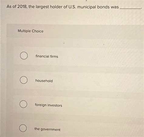 Solved As of 2018, ﻿the largest holder of U.S. ﻿municipal | Chegg.com