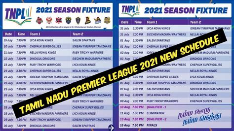 Tamil Nadu Premier League 2021 New Schedule Announce TNPL 2021