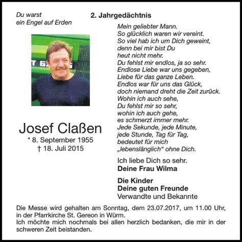 Traueranzeigen Von Josef Cla En Aachen Gedenkt