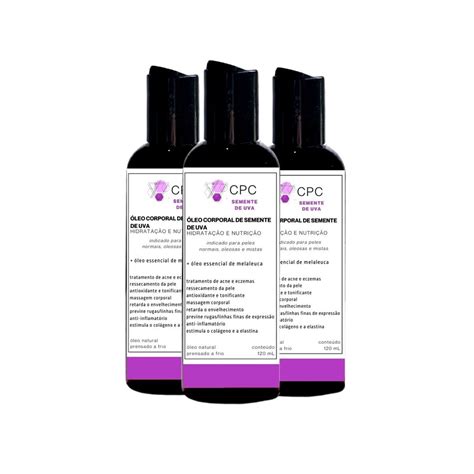 Óleo Corporal Hidratante de semente de Uva 100 puro 120ml Kit 3