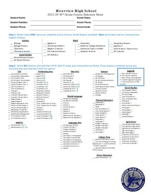 Fillable Online Updated BUHS 9th Grade Course Selection Sheet Pdf Fax