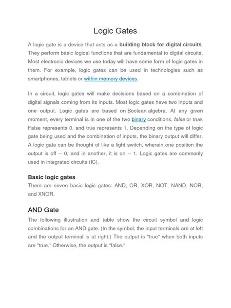 Logic Gates And Boolean Algebra 1 Download Free Pdf Logic Gate