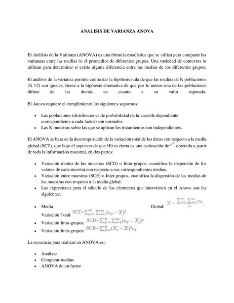 Analisis De Varianza Anova Analisis De Varianza Anova El An Lisis De