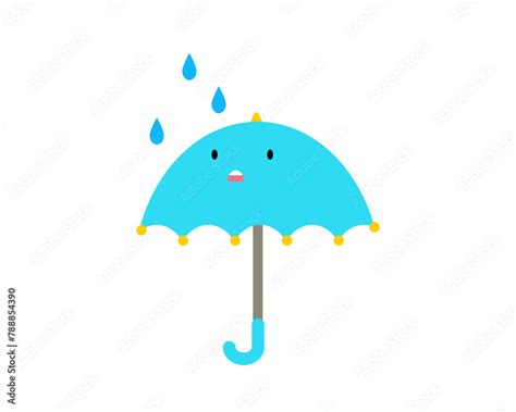 シンプルでかわいい雨に降られる水色の傘のイラスト Stock Illustration Adobe Stock