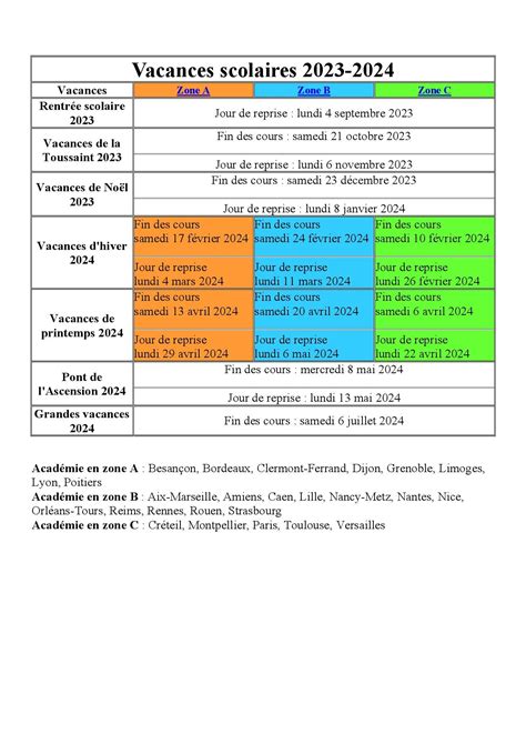 Vacances Scolaires