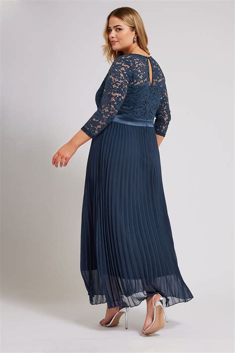 Yours London Plus Size Navy Blue Lace Wrap Pleated Maxi Dress Yours