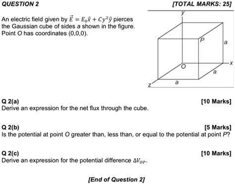 Solved Question 2 Total Marks 25 An Electric Field Given By E E0x Cy2 Pierces The