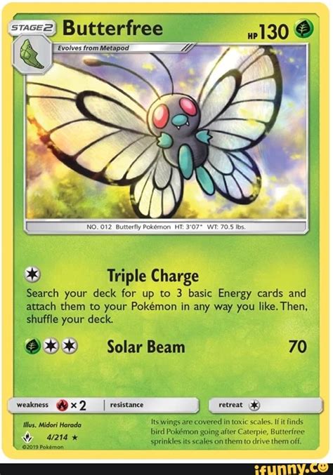 Butter NO 012 Butterfly Pokemon HT 307 WT 70 5 Ibs Triple Charge