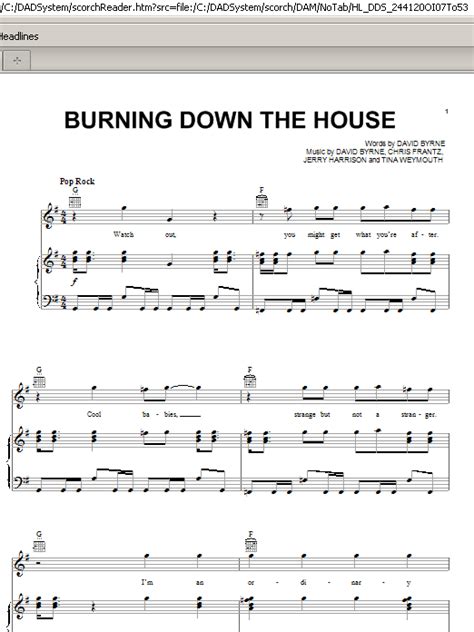 Burning Down The House By Talking Heads Sheet Music For Piano Vocal And Guitar Chords Right Hand