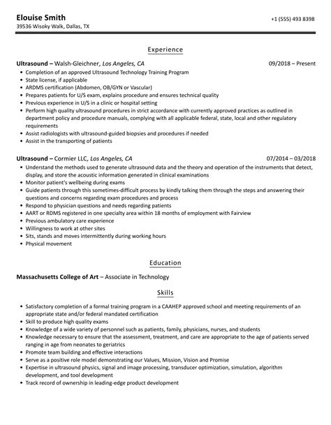 Ultrasound Resume Samples Velvet Jobs