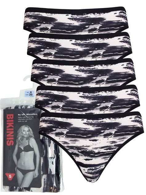 Marks And Spencer M BLACK Pack No VPL Graphic Dye Print Bikini Knickers Size To