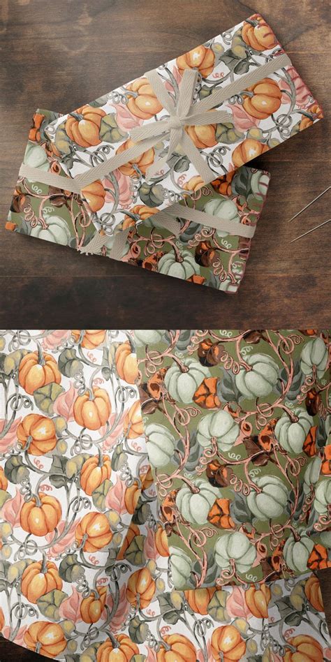 an image of wrapping paper with pumpkins on it