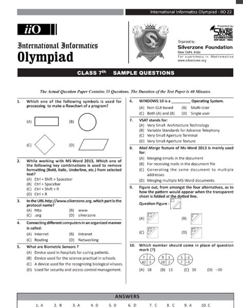 Nco Cyber Olympiad Sample Papers For Class 7 Olympiad Tester