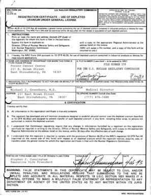 Fillable Online Pbadupws Nrc Registration Certificate Use Of Depleted