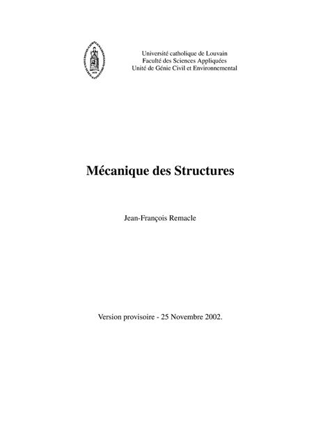 Mécanique des structures Universit e catholique de Louvain Facult e