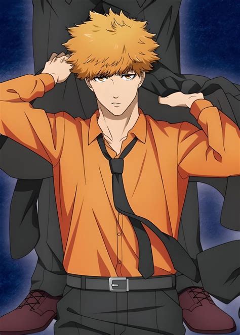 An Anime Character With Blonde Hair And Orange Shirt Holding His Hands On His Head While