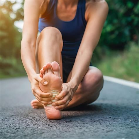 Female Athlete Suffering From Foot Pain After Workout Premium Ai Generated Image