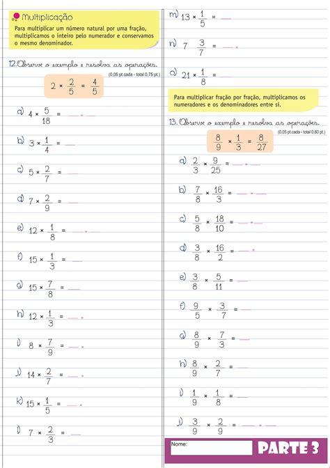 Exercícios Operações Com Frações Adição Subtração Multiplicação E